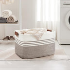86L Woven Laundry Basket Hamper with Leather Handles,Dark Brown - Image 3