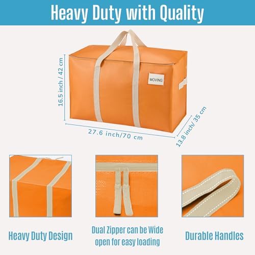 VENO 4 Pack Heavy Duty Moving Bags, Extra Large Storage Bags with Reinforced Handles & Strong Zippers, Foldable & Reusable Moving Box Alternative for Clothes & Dorm Storage - Image 2