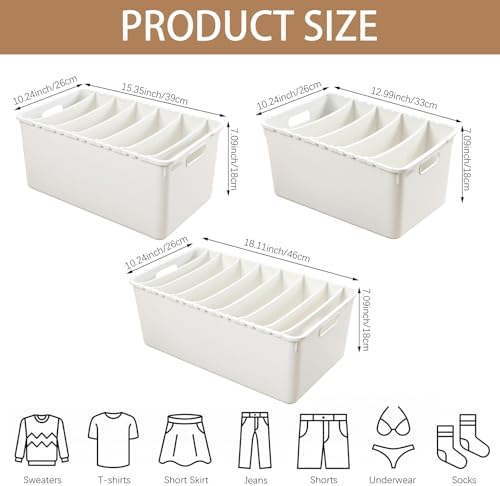 Set of 3 Large Plastic Storage Bins, Removable Adjustable Dividers - Image 4