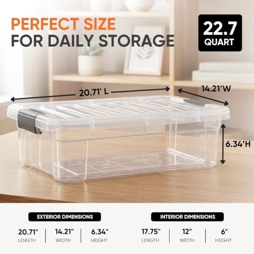 Superio Storage Bins with Lids, Clear Plastic Containers for Organizing, Stackable Totes, BPA Free, Odor Free, Organizer Boxes for Home, and Dorm (8 Pack, 22.75 Qt) - Image 3