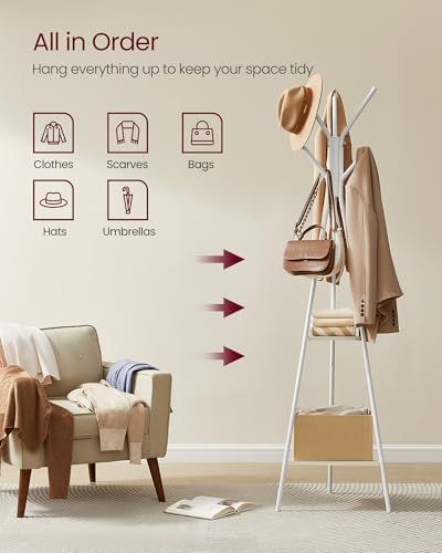 VASAGLE Coat Rack Freestanding, Hall Tree with 2 Shelves - Image 3