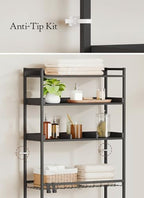 Quikraen 4 Tier Over The Toilet Storage Shelf with 3 Adjustable Shelves, Space Saver Bathroom Organizer with 4 Hooks, Freestanding Above Toilet Rack for Restroom Laundry (Black) - Image 7