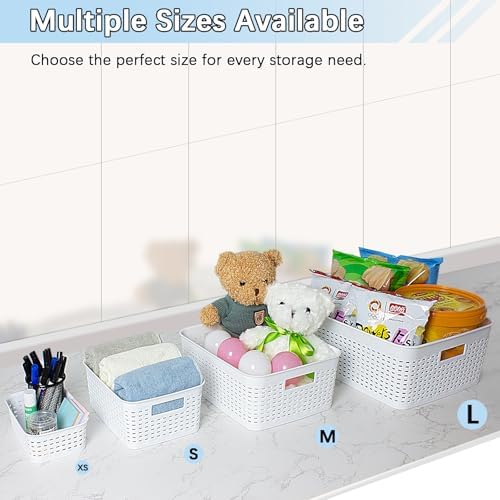 Soddeph Plastic Storage Baskets for Cabinets, Household Pantry Organization with Handle,Organizer Bins for Room,Bathrooms,Under-Sink,Kitchen (White, L-3PACK) - Image 4