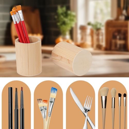 18 Pack Round Unfinished Wooden Pencil Holder, 3 x 3 x 4 Inch Wood Pencil Cup Holder, Wood Crafts Pencil Cup for Desk, Office, DIY Project - Image 7