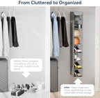 Whitmor Hanging Shoe Organizer, 8 Shelves-Hanging Closet Organizer, Hanging Shoe Rack for Small Closet, Hanging Shelves for Storage Shoes Clothes 11.5" D x 5.5" W x 41" H, Gray - Image 7