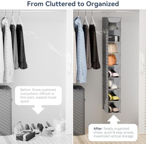 Whitmor Hanging Shoe Organizer, 8 Shelves-Hanging Closet Organizer, Hanging Shoe Rack for Small Closet, Hanging Shelves for Storage Shoes Clothes 11.5" D x 5.5" W x 41" H, Gray - Image 7