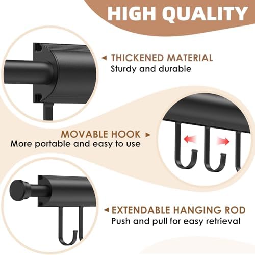 Pisman Valet Rod for Closet Pull Out 12 Inch with 5 Hooks - Black 2 Pack - Image 7