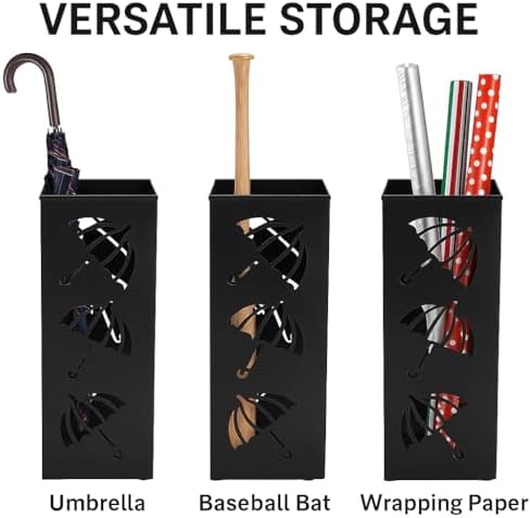 Okllen Metal Umbrella Holder, Square Umbrella Stand Rack for Entryway, 6.3" x 6.3" x 16.5", Black (Pack of 2) - Image 5