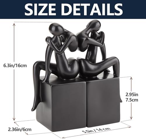 Black Book Ends Decorative, Girl Thinker Design, Modern Bookends for Shelves, Non-Skid Heavy Duty Resin Book Stopper for Books,Bookends with Base, Resin, 1Pair/2Piece - Image 2