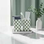 Bathroom Toothbrush Holder Set, Ceramic Soap Dispenser and Tooth Brush Holder Set, Modern Bathroom Accessories Sets Countertop, Checkered Bathroom Decor, Sage Green Bathrooms Decorative - Image 4