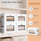 DIMJ Storage Bins with Lids - 4 Pack Front Opening Stackable Fabric Storage Boxes with Clear Window & Handles, Collapsible Closet Organizers for Clothes, Sweaters, Shelf Storage, Bedroom, White - Image 6