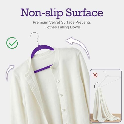 HOUSE DAY Noble-Purple Velvet Hangers 60 Pack, Non Slip Clothes Hanger - Image 2