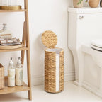 StorageWorks Water Hyacinth Free Standing Toilet Paper Holder Stand for Bathroom, 3 Rolls of Toilet Tissue Storage with a Built-in Cloth Lining, Toilet Roll Holder Stand with Lid - Image 2