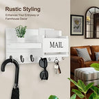 Lwenki Mail Organizer for Wall Mount – Key Holder with Shelf Includes Letter Holder and Hooks for Hallway Farmhouse Decor – Rustic Wood with Flush Mounting Hardware (16.5” x 9.1” x 3.4”) (White) - Image 5
