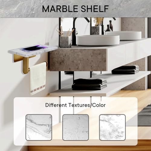 Toilet Paper Holder with Natural Marble Shelf for Bathroom Washroom,Wall Mounted Tissue Holder Suitable for Mega Roll (Brushed Gold, Middle 7.87 * 4.72 in) - Image 5