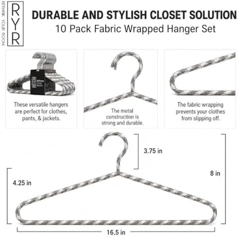 Clothes Hangers 10 Pack – Space Saving Fabric & Metal Hangers, Non-Slip Pant & Coat Hangers, Room Essentials, Closet, Durable Wardrobe Storage, Suits & Pants – Natural/White - Image 3