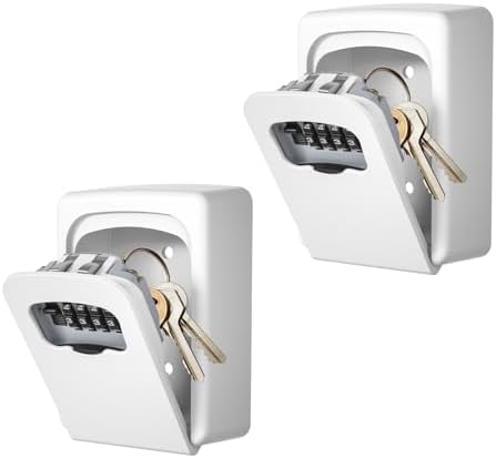 Key Lock Box Wall Mounted, Fayleeko 4 Digit Combination Lockbox for Outside, House Keys - 5 Keys Capacity, Key Safe Security Storage Lock Box for Indoor, Outdoor, Garage, Garden, Store (White, 2Pack) by Fayleeko
