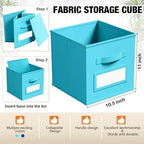 Teenyyou 10 Pack Fabric Storage Cubes 11 Inch Collapsible Cube Bins with Label Window & Handle Foldable Organizers Baskets for Shelf Closet Nursery Kids Room Clothes Book Toy(Lake Blue, Navy Blue) - Image 3