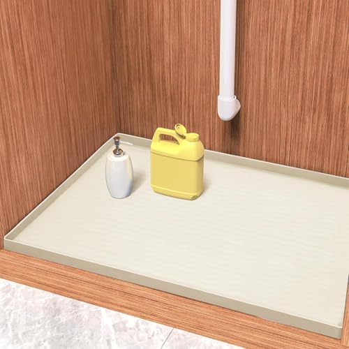 URMONA Waterproof Silicone Under Sink Mat 34'' x 22'' Shelf Liner for Kitchen and Bathroom, Cabinet and Counter Protector, Storage and Organizers, Litter Mat, Pet Cat Puppy Essentials(Cream) by URMONA