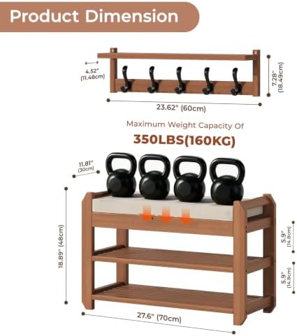 27.6" Shoe Rack Bench with Coat Rack, 2-Tier Entryway Storage Bench - Image 2