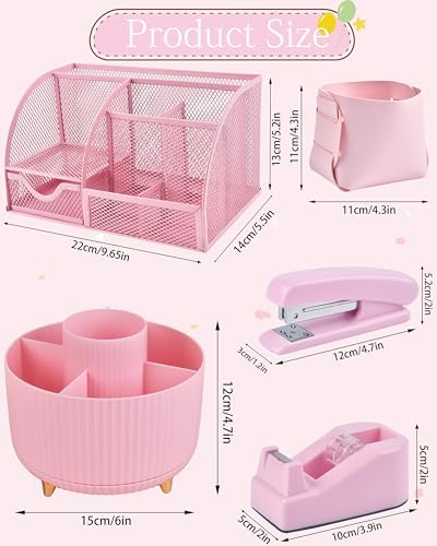 Pink Desk Accessories and Organizers with Desk Organizer and 360°Rotating Pen Holder stapler Pen and a Lot of Office Pink Office Supplies Beautifully Presented in a Gift Box - Image 5