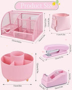 Pink Desk Accessories and Organizers with Desk Organizer and 360°Rotating Pen Holder stapler Pen and a Lot of Office Pink Office Supplies Beautifully Presented in a Gift Box - Image 5