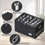 Shoe Organizer for Closet, Shoe Box Storage Containers Fit 18 Pairs Foldable Shoe Storage Bins with Clear Cover & Adjustable Dividers for Shoes Blankets Linen Clothing (Black, (24.4*16.5*12.9)x1) - Image 6