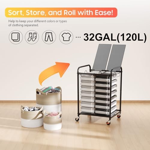 120L Laundry Sorter 2 Section, Rolling Laundry Basket with Wheels ＆ Lid - Image 6