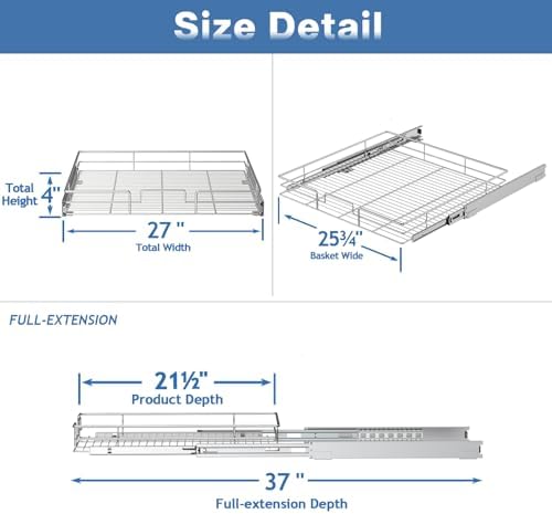 Pull Out Cabinet Organizer 27" W x 21½" D, Heavy Duty Cabinet Pull Out Shelves, Slide Out Drawers Organization for Kitchen Cabinets Bathroom - Image 3