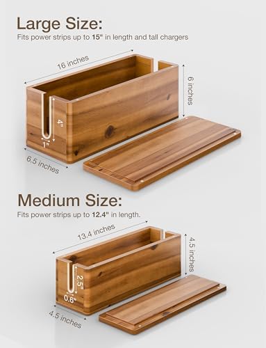 TIDITA Set 2 Sizes Wooden Cable Management Box Round Edge, Magnetic Lid - Image 2