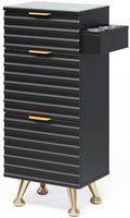 OmySalon Salon Stations for Hair Stylist, Barber Station with Glass Top & Drawers & Hot Tool Holder, Salon Storage Cabinet Hair Organizer Equipment for Beauty Spa, Black by OmySalon