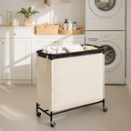 StorageWorks 3 Section Laundry Hamper, 120L Beige Sorter Cart with Wheels - Image 6
