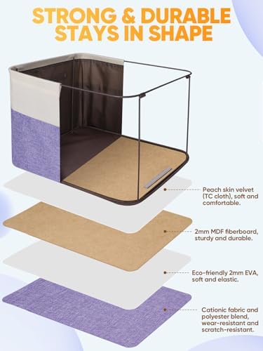 BALEINE 4 Pack Fabric Closet Storage Bins for Shelves, Linen Closet Organizers and Storage, Decorative Baskets for Organizing, Shelf, Clothes, Home, Office (Lavender, 14''x10''x8.5'') - Image 3