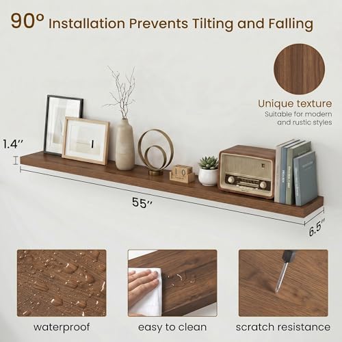 Dreamland Floating Shelves for Wall, Rustic Walnut Floating Shelves for Bathroom|Bedroom|Kitchen, Deep Wall Mounted Book Shelf, Wood Storage Display Shelf for Home Decor, Set of 2 - Image 2