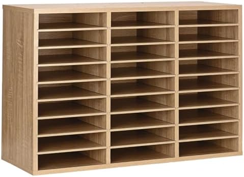 AdirOffice Classroom Mailbox - Wooden Literature Organizer, Construction Paper Storage Organizer, Mail Sorter with Slots, Office Mailboxes with Removable Shelf (27 Slot, Oak) by AdirOffice