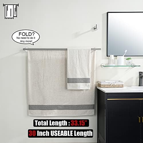 JQK Double Bath Towel Bar, 33 Inch 304 Stainless Steel Thicken 0.8mm Towel Rack for Bathroom, Towel Holder Brushed Finished Wall Mount, Useable Length 30 Inch, TB100L30-BN - Image 3