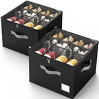 Criusia Shoe Organizer for Closet, Foldable Shoe Storage Organizer with Clear Cover and Sturdy Handles, Fit 12-16 Pairs, Closet Organizer for Shoes Sneakers Sandals Heels, 2 Pack, Black by Criusia