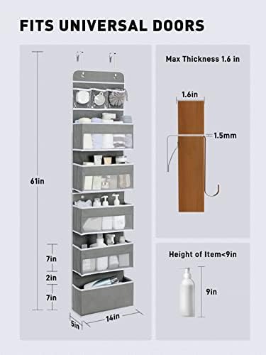 Yecaye Over the Door Storage Organizer for Nursery Closet 6 Tier Grey - Image 6