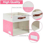 Bagnizer Storage Cubes, 4 Pack Linen Foldable Storage Bins with Clear Window and 2 Handles, 13x15x13 Storage Cube Bins for Shelf Closet, Kallax, Clothes, Books - (Pink / Off-White) - Image 4
