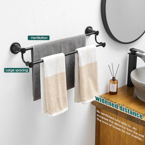 Hoimpro Double Towel Bar Towel Rack for Bathroom Holder Wall Mounted Black - Image 2