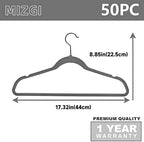 MIZGI Gray Velvet Hangers 50 Pack Non Slip Heavy Duty Black Hooks - Image 5