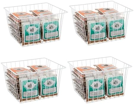 4 Pack Wire Storage Baskets for Organizing, Freezer Organizer Bins, Pantry Organization Bins Cabinets - Metal Basket Kitchen, Laundry, Fridge, Bathroom Countertop Organizer, Pearl White by Unknown