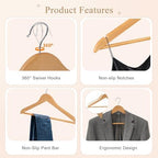 ZENY Wooden Hangers 50 Pack, Solid Wood Hanger with Non Slip Pant Bar - Image 5