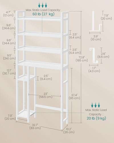 SONGMICS 4-Tier Bamboo Over the Toilet Storage with Adjustable Shelves - Image 5