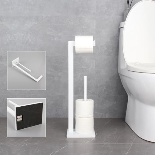 GERZWY SUS 304 Stainless Steel Toilet Paper Stand with Reserve, Free Standing Toilet Paper Holder, White - Image 5