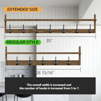 BAMEOS 35" L Wooden Coat Rack Wall Mount, Large Wall Coat Hooks with Shelf, Wall Hanging Shelf with 7 Dual Metal Hooks for Entryway, Bathroom, Kitchen, Living Room, Bedroom - Image 2