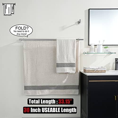 JQK Double Bath Towel Bar, 33 Inch 304 Stainless Steel Thicken 0.8mm Towel Rack for Bathroom, Towel Holder Polished Chrome Wall Mount, Useable Length 30 Inch, TB100L30-CH - Image 3