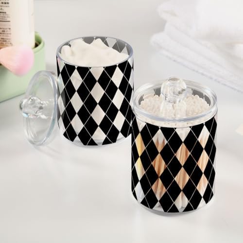 Black White Harlequin Pattern Qtip Holder Apothecary Jars Bathroom Storage Floss Makeup Organizer for Cotton Ball Swab Acrylic 4 Packs - Image 5