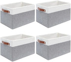 4 Pack Large Fabric Storage Baskets with Handles (White with Grey,15" L*13" W*13" H) by Unknown