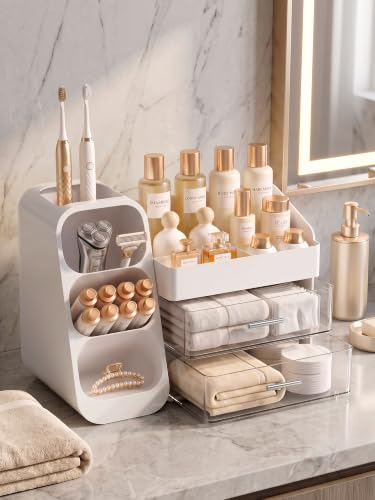 Booklov Large Makeup Organizer for Vanity Countertop, White - Image 4
